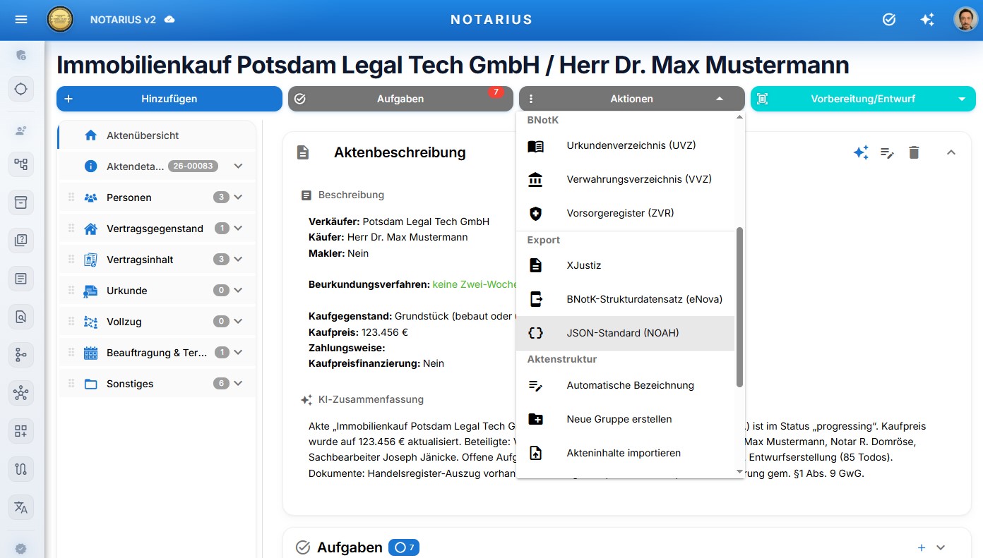Aktionen-Menü mit JSON-Standard (NOAH)