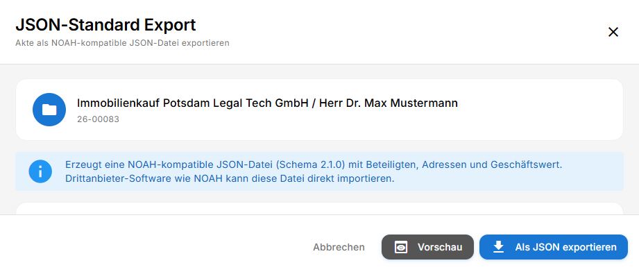 Export-Dialog mit Vorschau und Export-Button